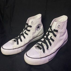 painted black and white high top converse